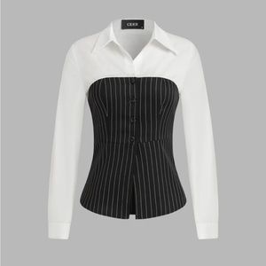 Collar Two Tone Striped Button Shirt